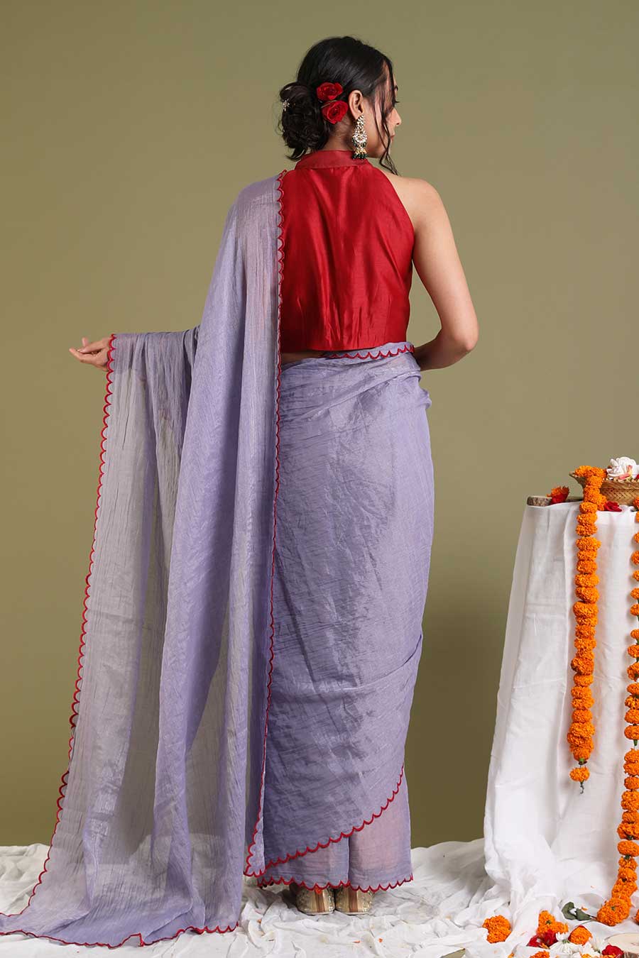 Lavender Chanderi Saree With Blouse