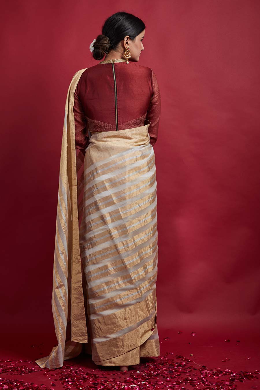 Handcrafted Gold Stripe Zari Saree with Blouse Set