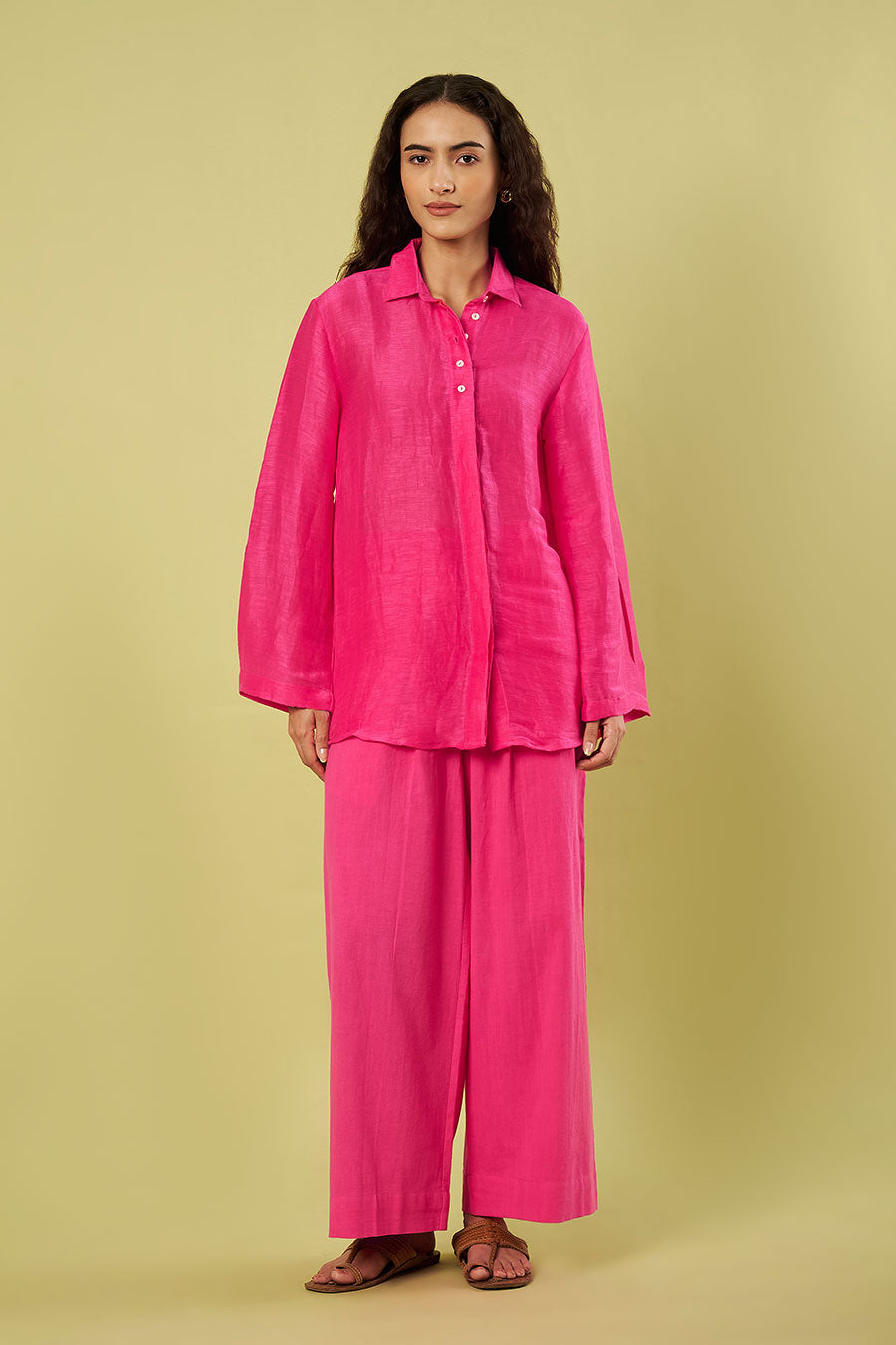 Pink Linen Silk Shirt 7 Khadi Pants Co-Ord Set
