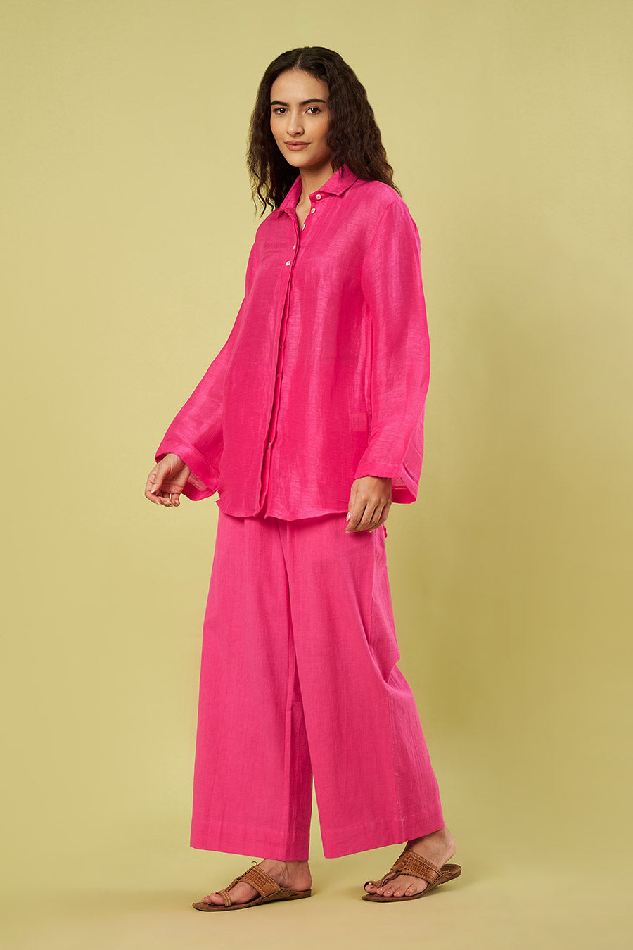 Pink Linen Silk Shirt 7 Khadi Pants Co-Ord Set