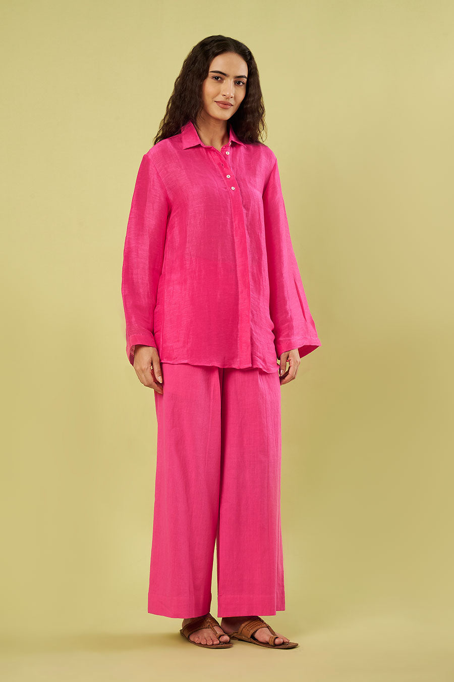 Pink Linen Silk Shirt 7 Khadi Pants Co-Ord Set