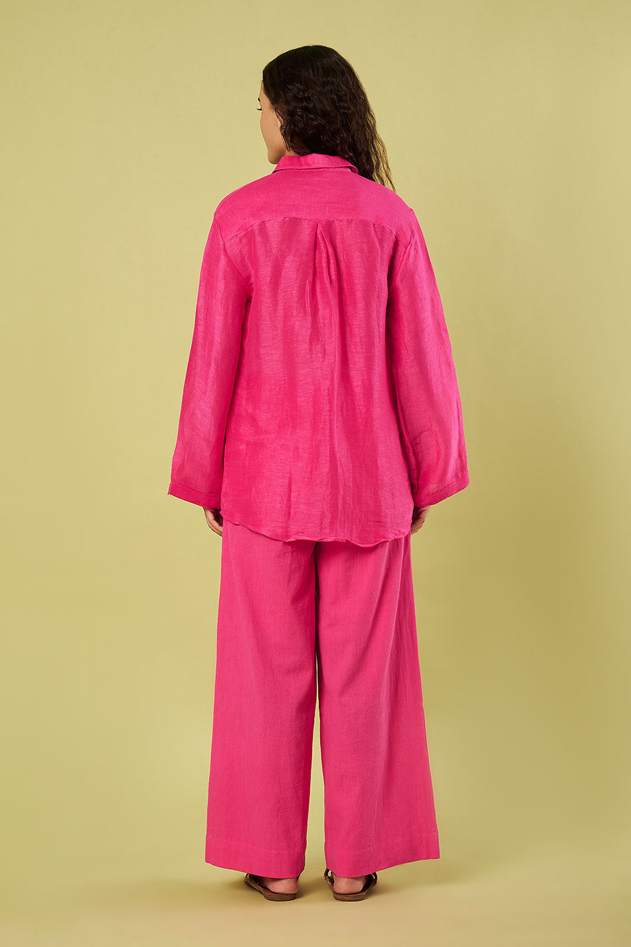 Pink Linen Silk Shirt 7 Khadi Pants Co-Ord Set