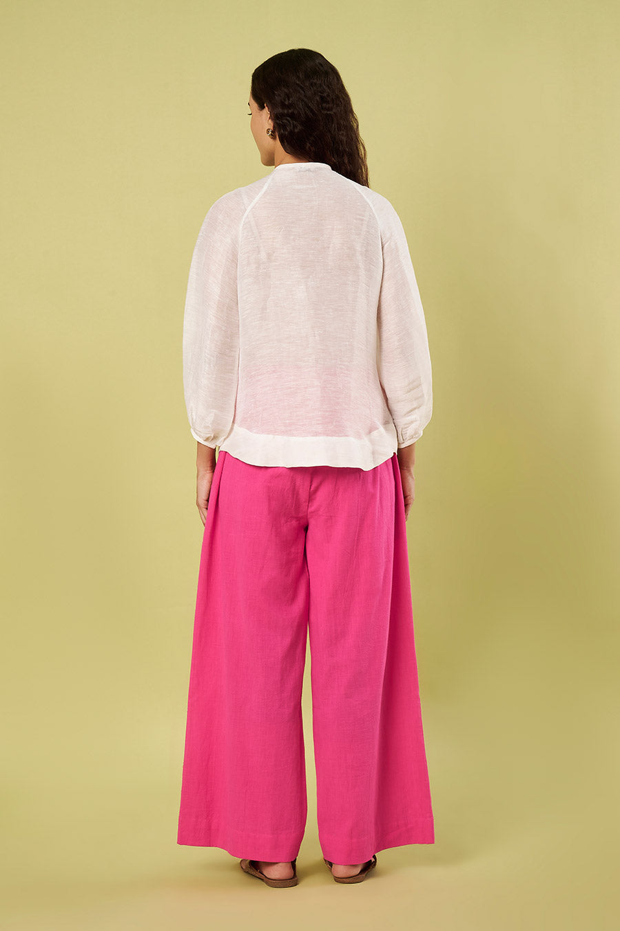 Ivory Linen Silk Shirt & Pink Cotton Pants Co-Ord Set