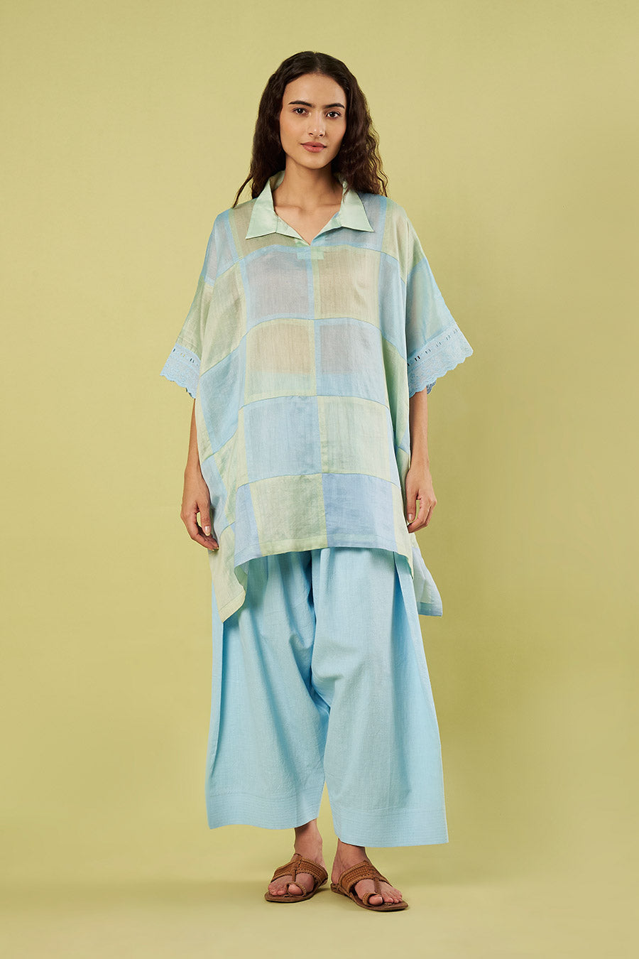 Blue Patchwork Kaftan & Farshi Salwar Set