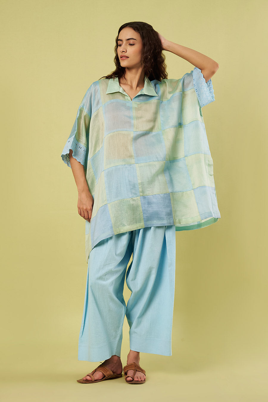 Blue Patchwork Kaftan & Farshi Salwar Set