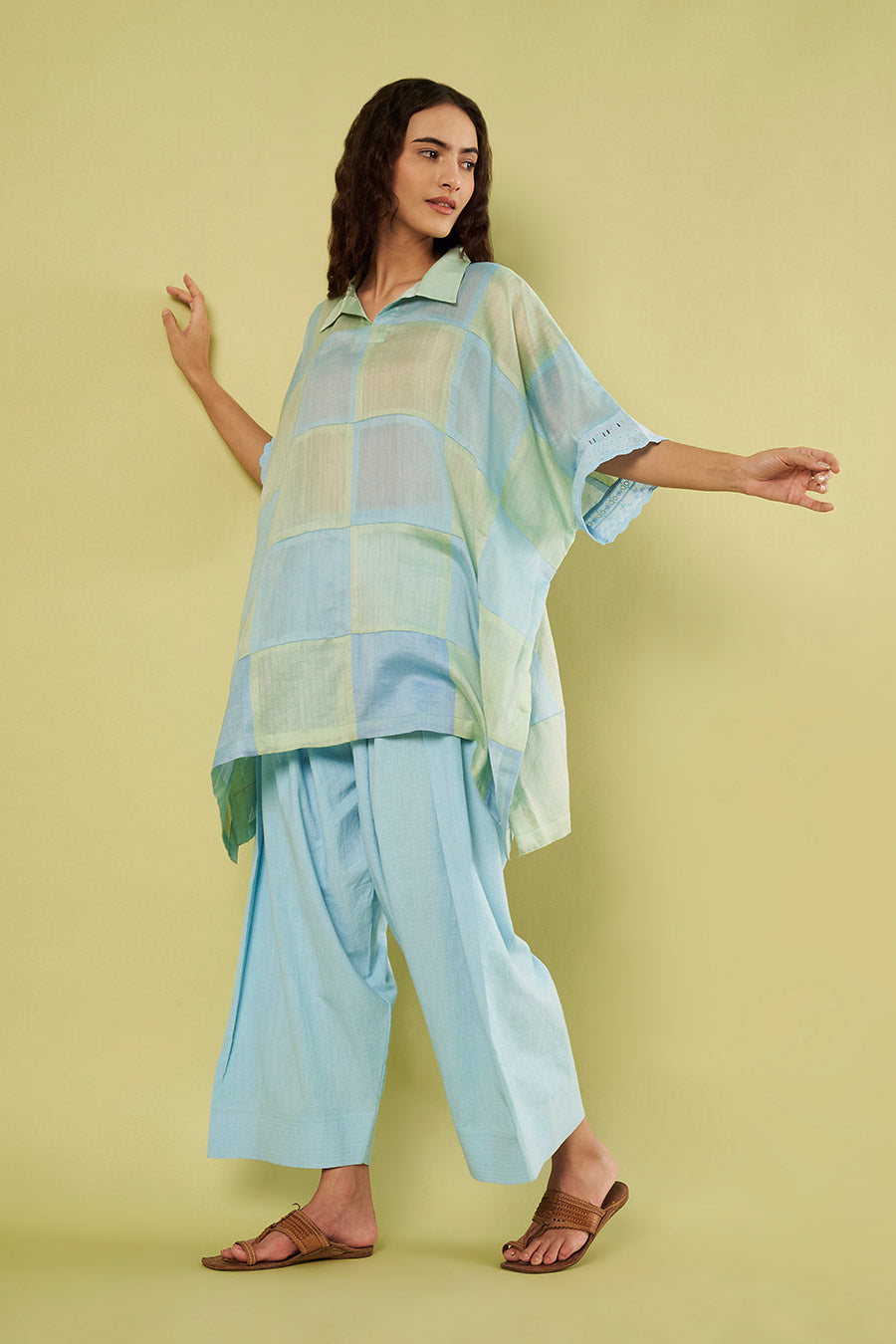 Blue Patchwork Kaftan & Farshi Salwar Set
