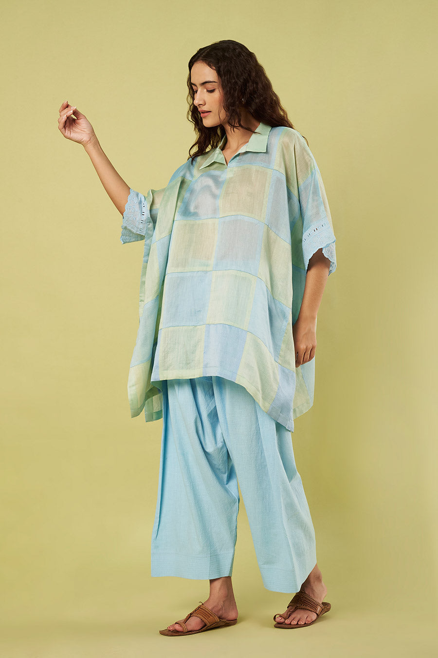 Blue Patchwork Kaftan & Farshi Salwar Set