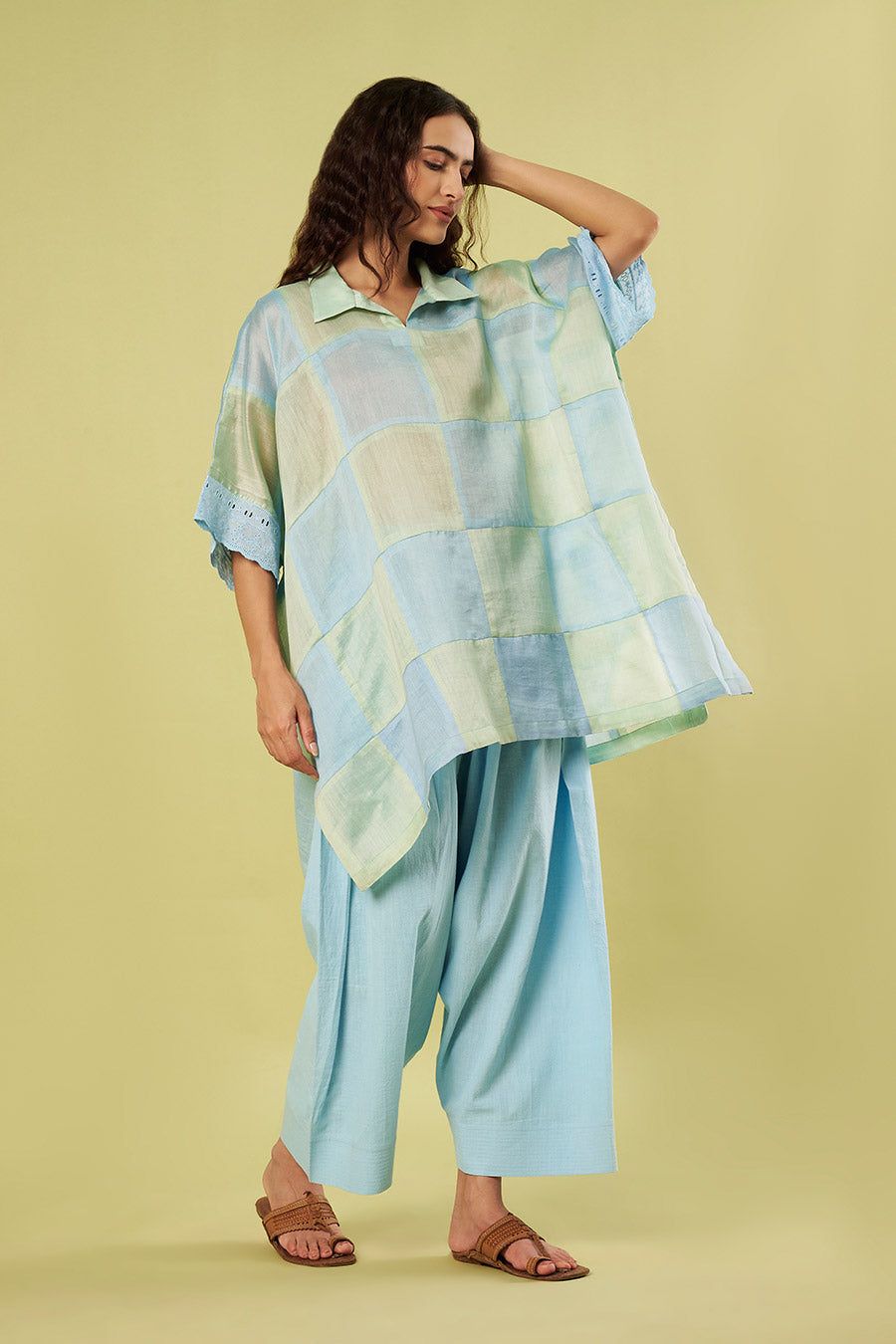 Blue Patchwork Kaftan & Farshi Salwar Set