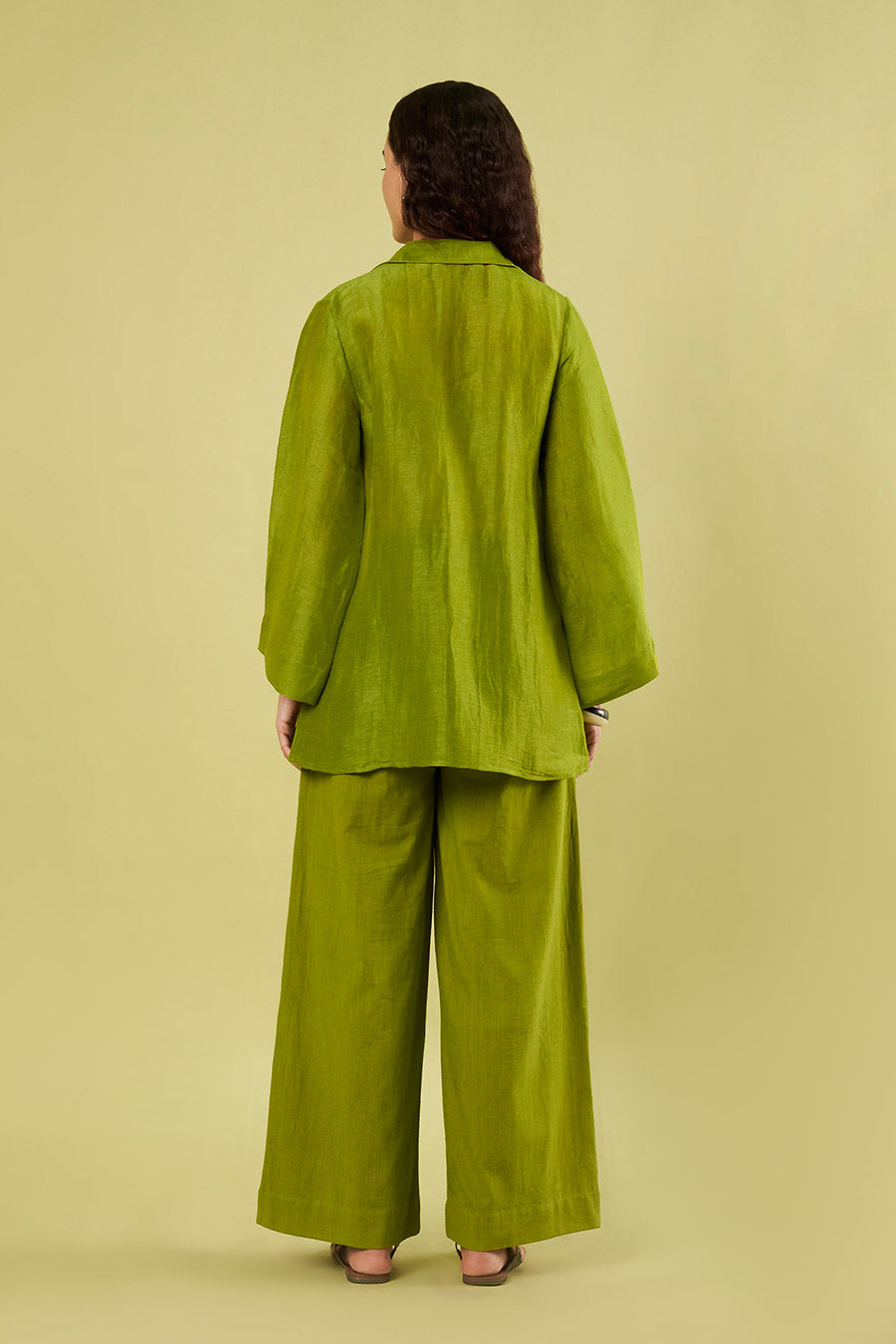 Olive Green Linen Silk Tunic & Cotton Pants Set