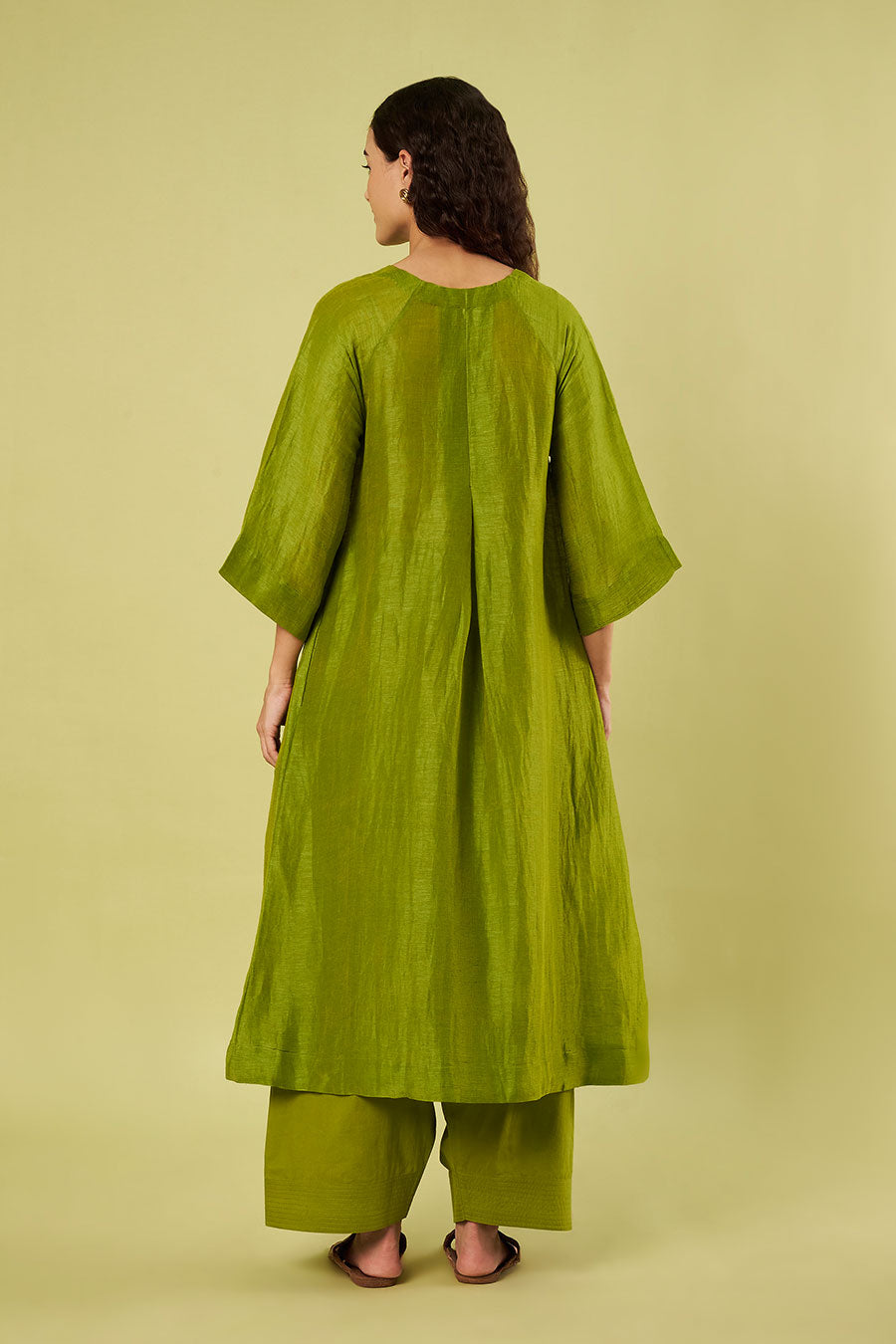 Green Linen Silk Embroidered Kurta & Salwar Set
