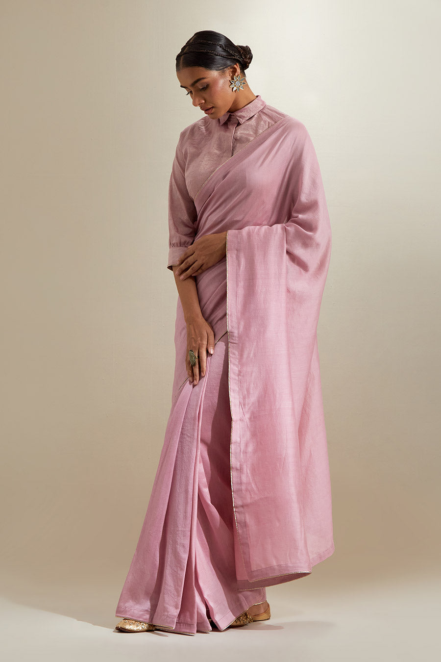 Light Pink Chanderi Saree with Zari Blouse