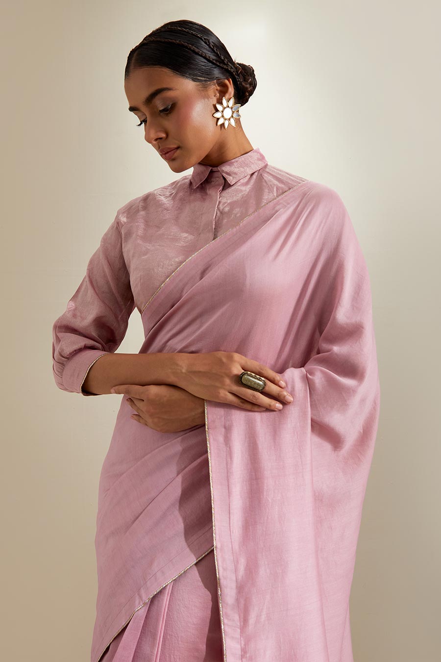 Light Pink Chanderi Saree with Zari Blouse