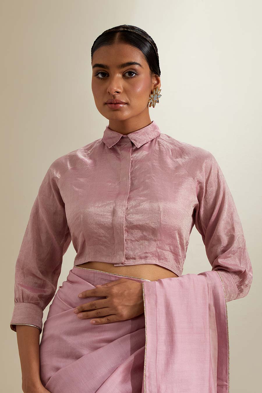 Light Pink Chanderi Saree with Zari Blouse