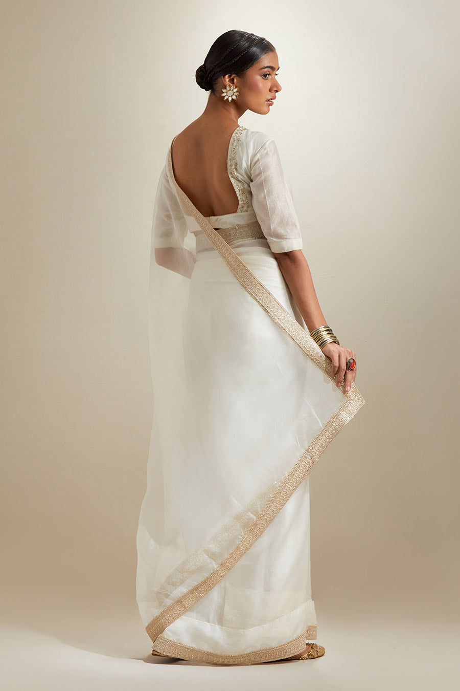 Ivory Silk Saree With Embroidered Chanderi Blouse
