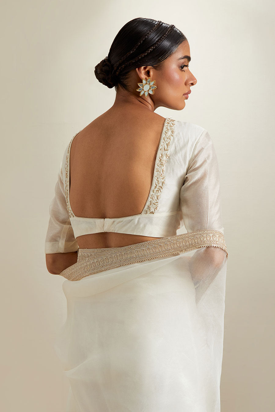 Ivory Silk Saree With Embroidered Chanderi Blouse