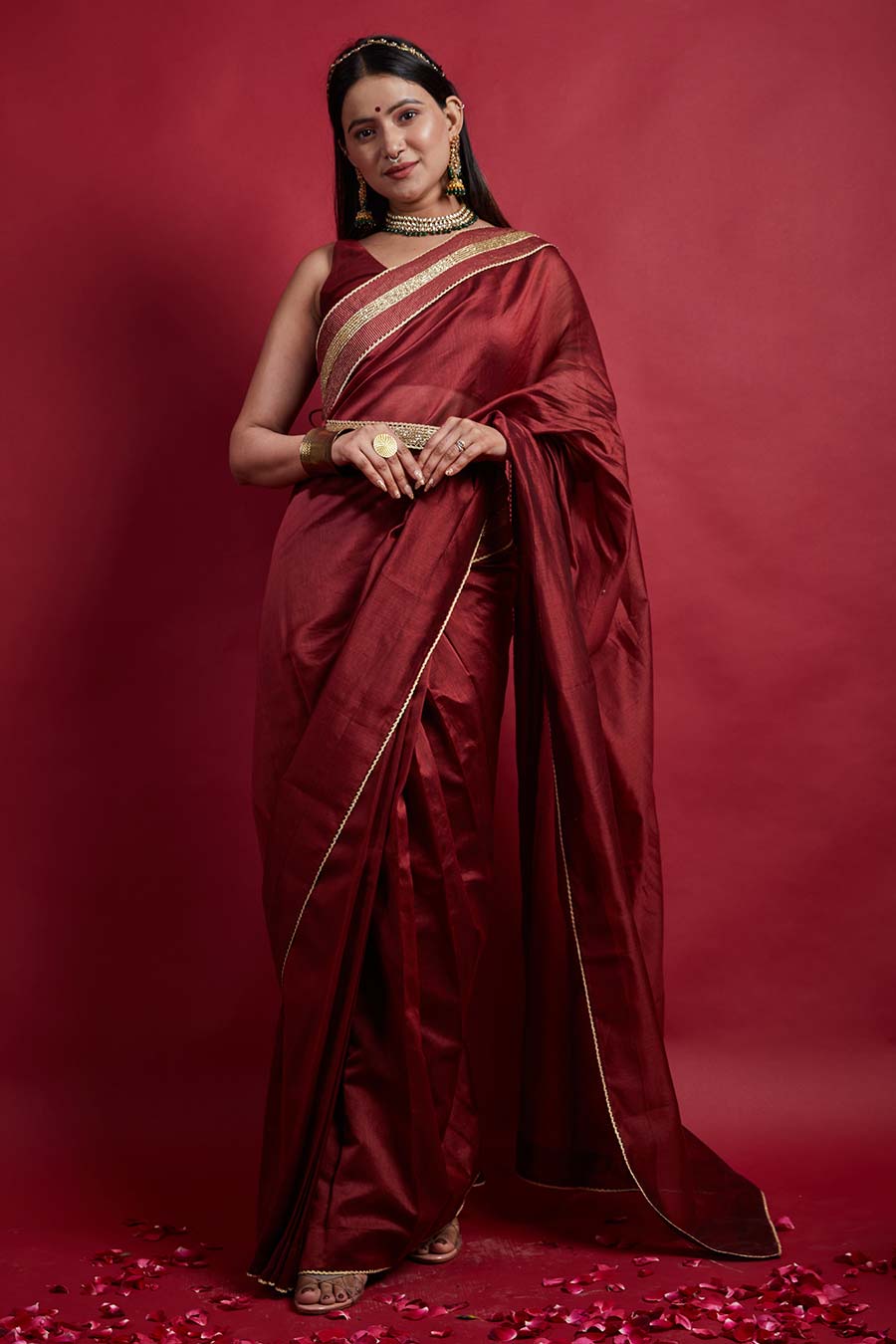 Maroon Pre-stitched Saree