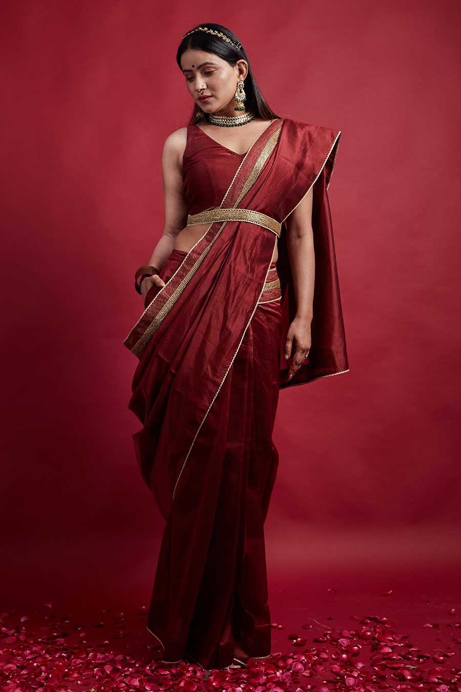 Maroon Pre-stitched Saree