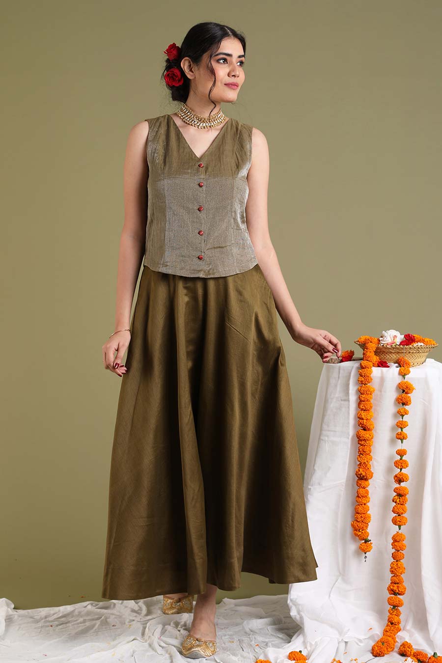 Tabacco Brown Flared Skirt