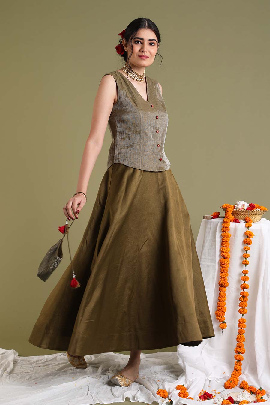 Tabacco Brown Flared Skirt