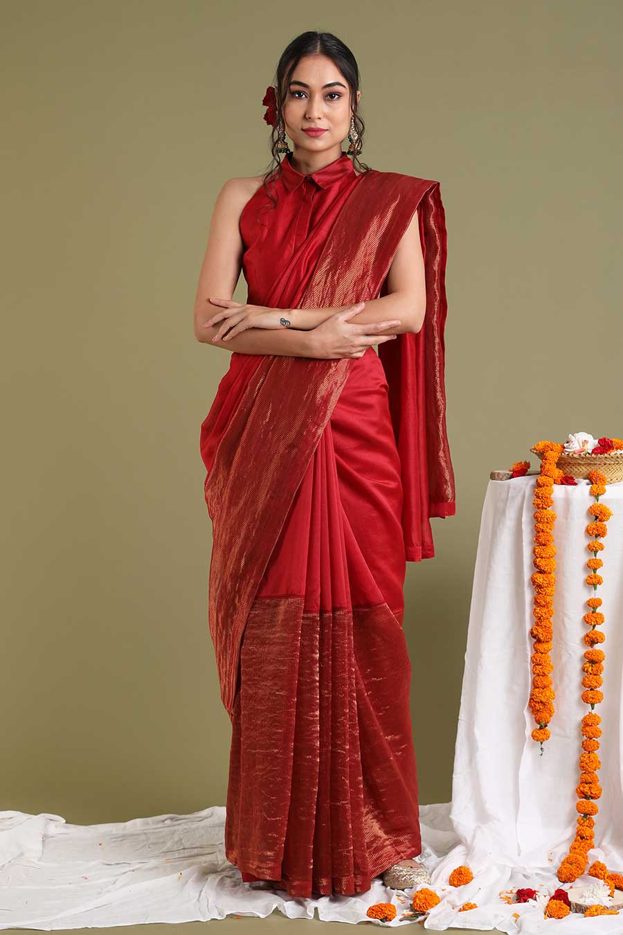 Red Chanderi Handloom Saree