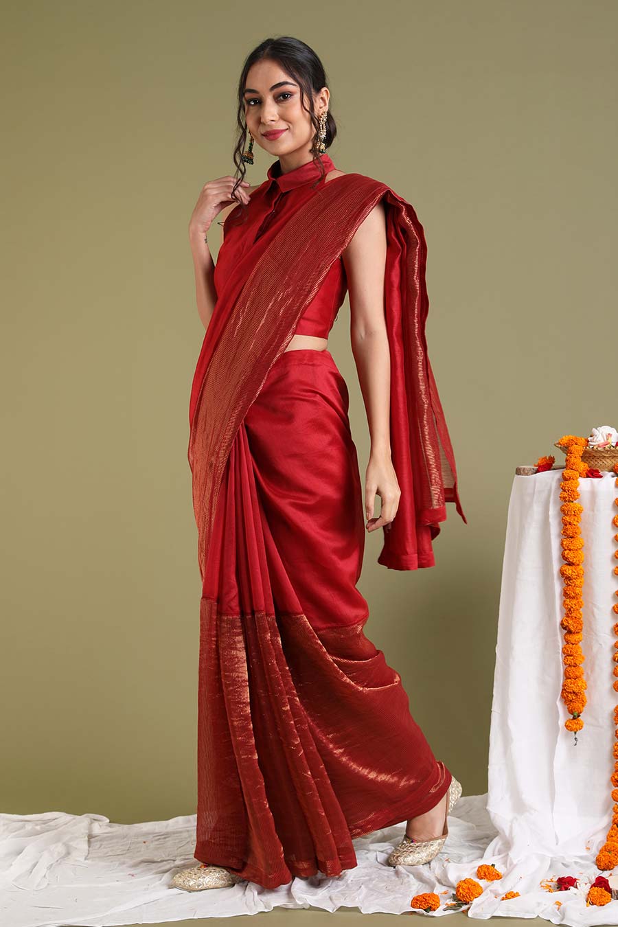 Red Chanderi Handloom Saree