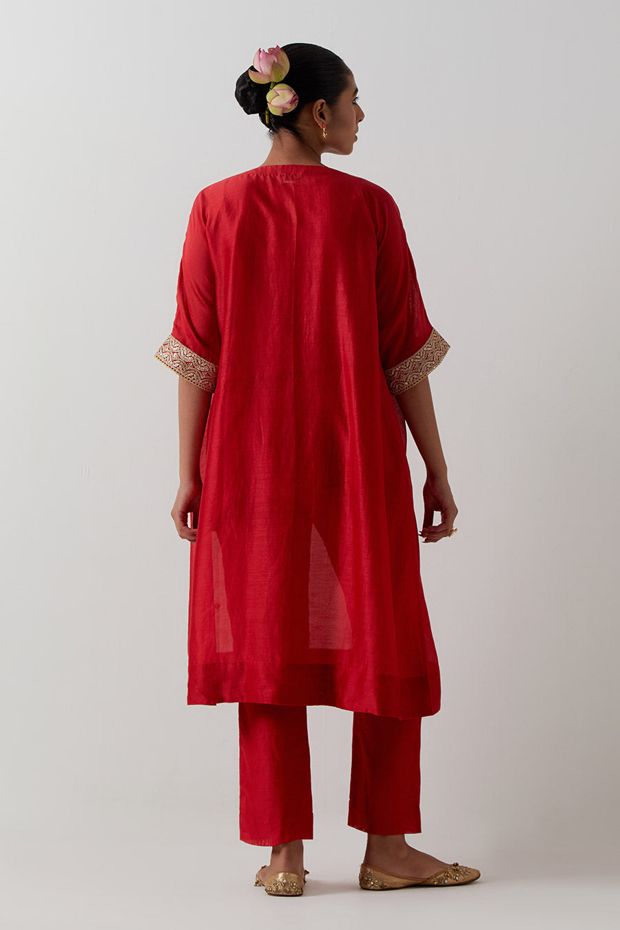Red Embroidered Chanderi Kaftan Co-Ord Set