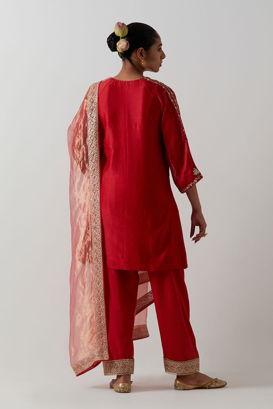 Red Embroidered Chanderi Kurta Set