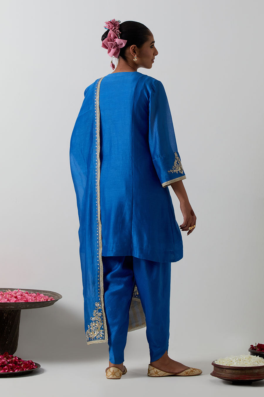 Blue Embroidered Chanderi Silk Kurta Dhoti Set