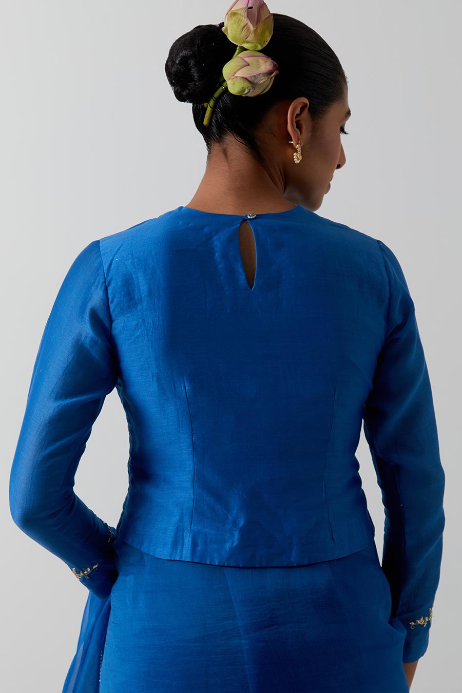 Blue Embroidered Katan Silk Organza Saree & Blouse