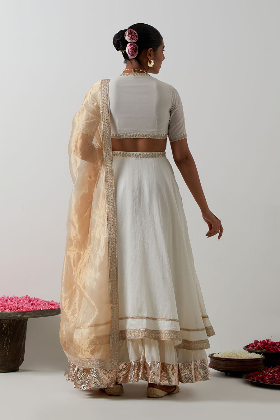 Ivory Embroidered Chanderi Tissue Lehenga Set