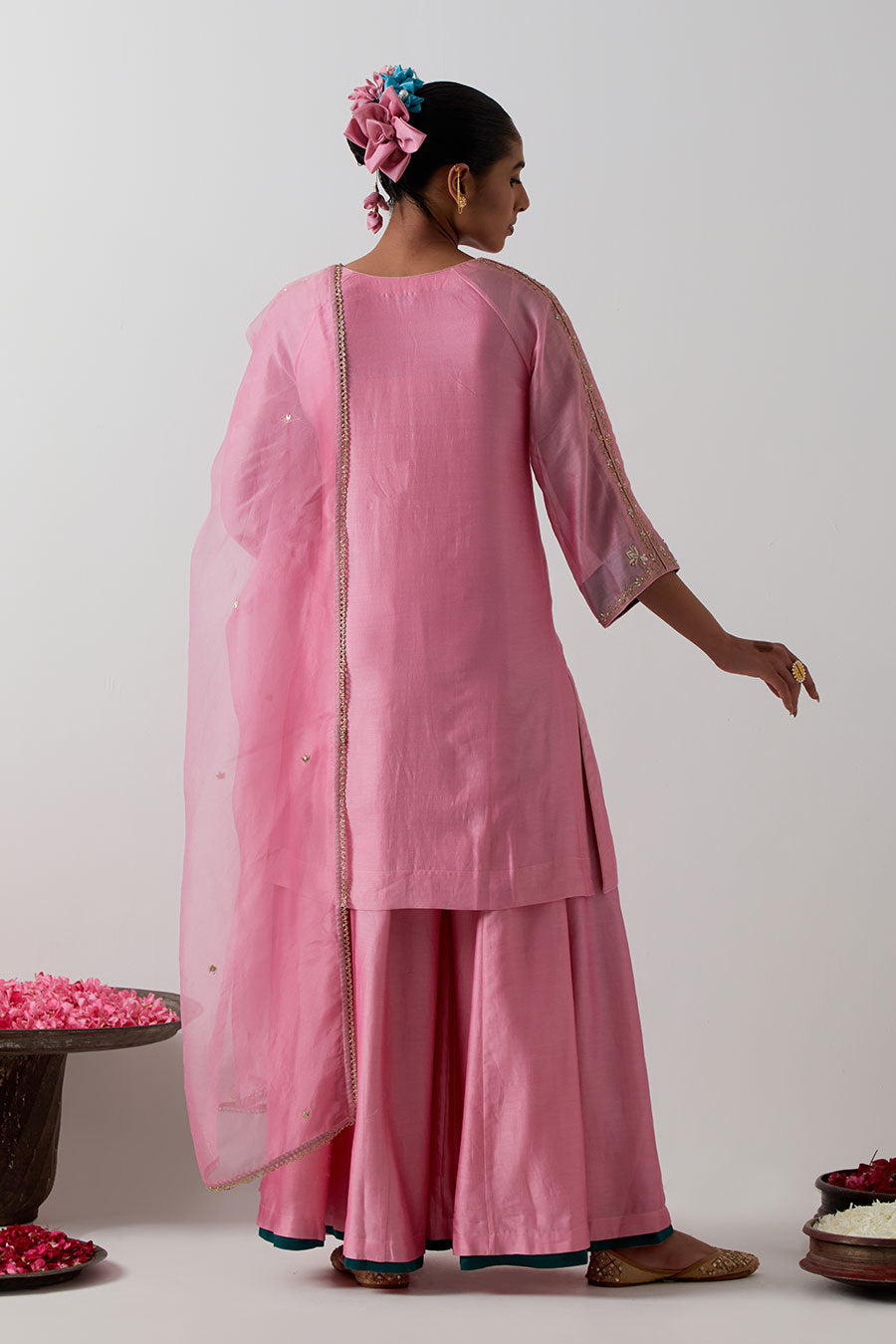 Light Pink Embroidered Chanderi Kurta Set