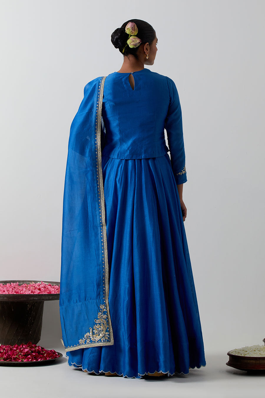 Cobalt Blue Embroidered Chanderi Silk Lehenga Set