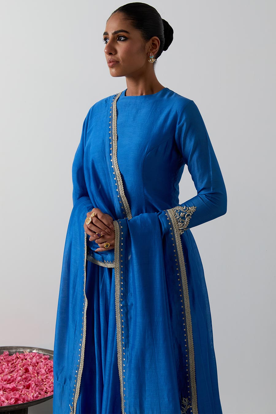 Cobalt Blue Embroidered Chanderi Silk Lehenga Set