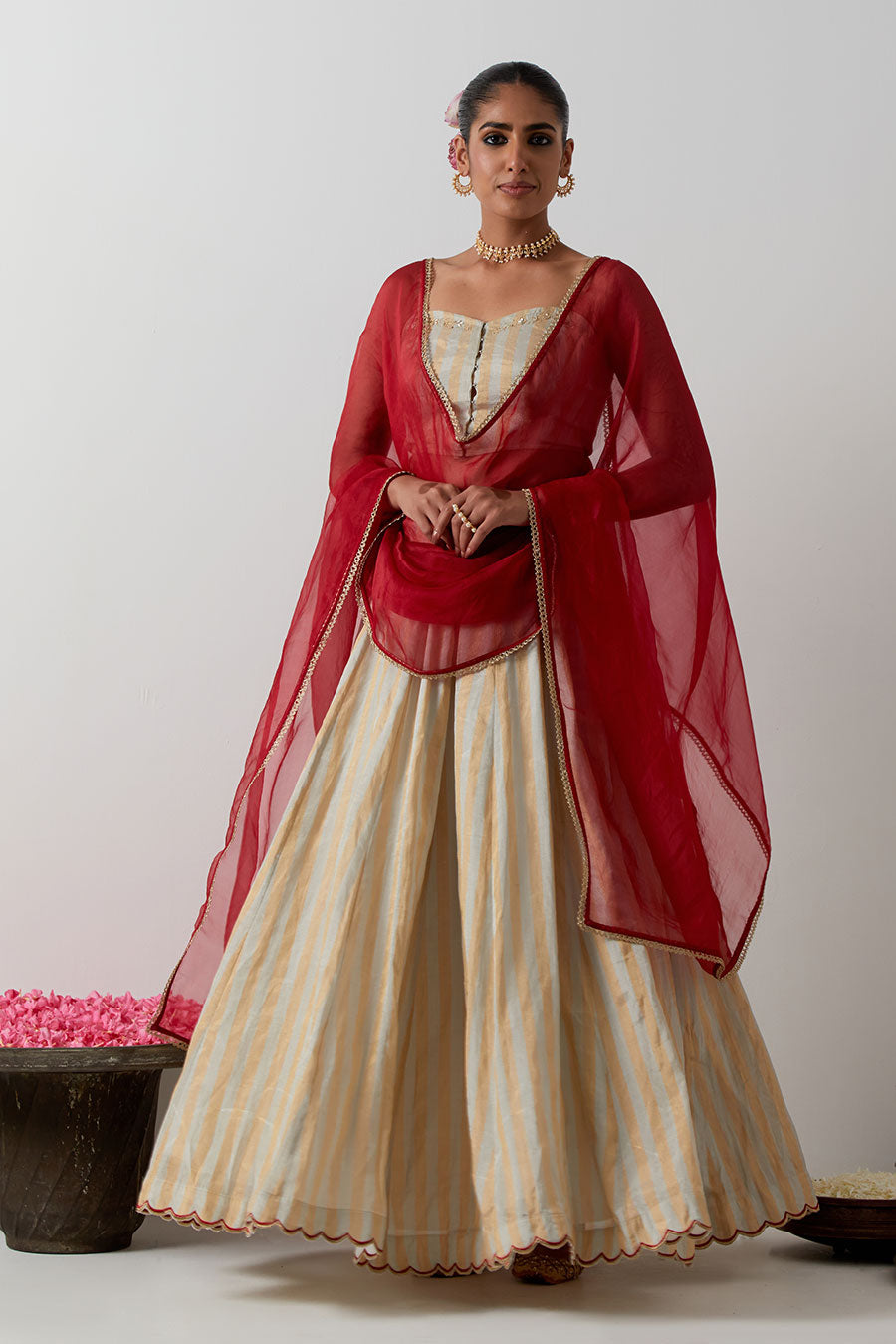 Silver & Gold Embroidered Zari Silk Lehenga Set