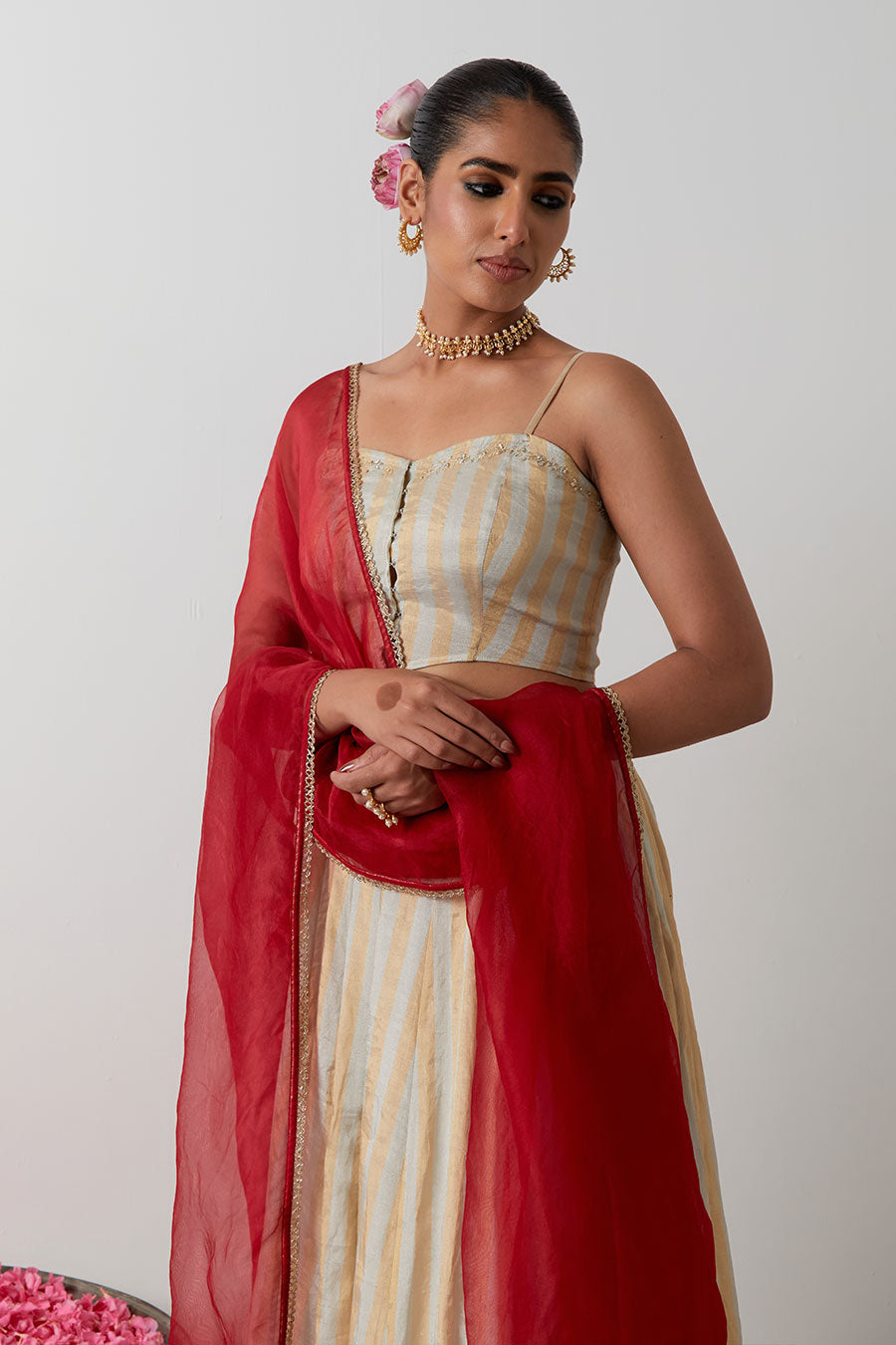 Silver & Gold Embroidered Zari Silk Lehenga Set