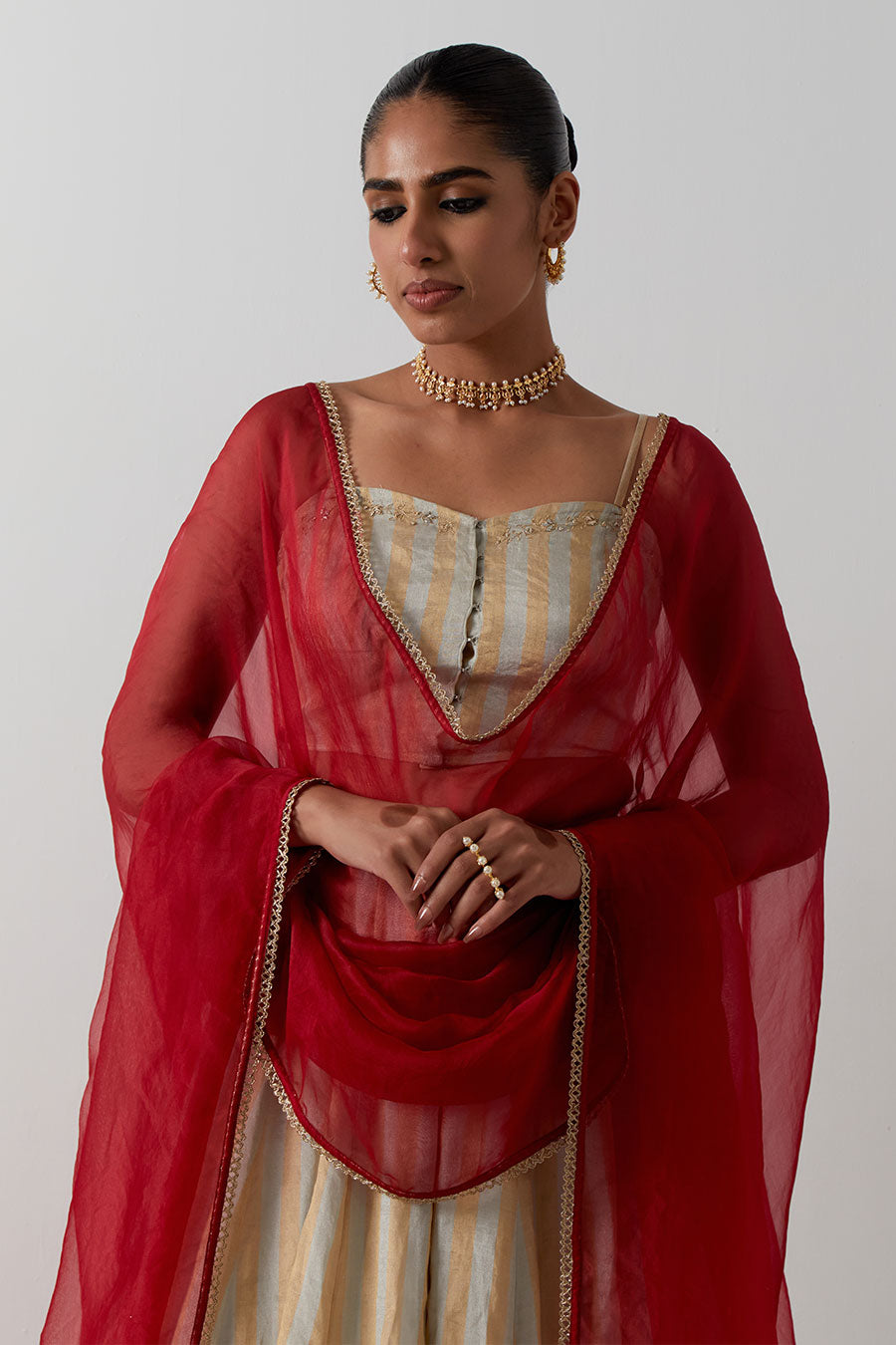 Silver & Gold Embroidered Zari Silk Lehenga Set