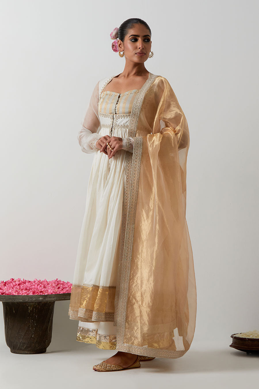 Ivory Embellished Chanderi Silk 4-Piece Anarkali Set