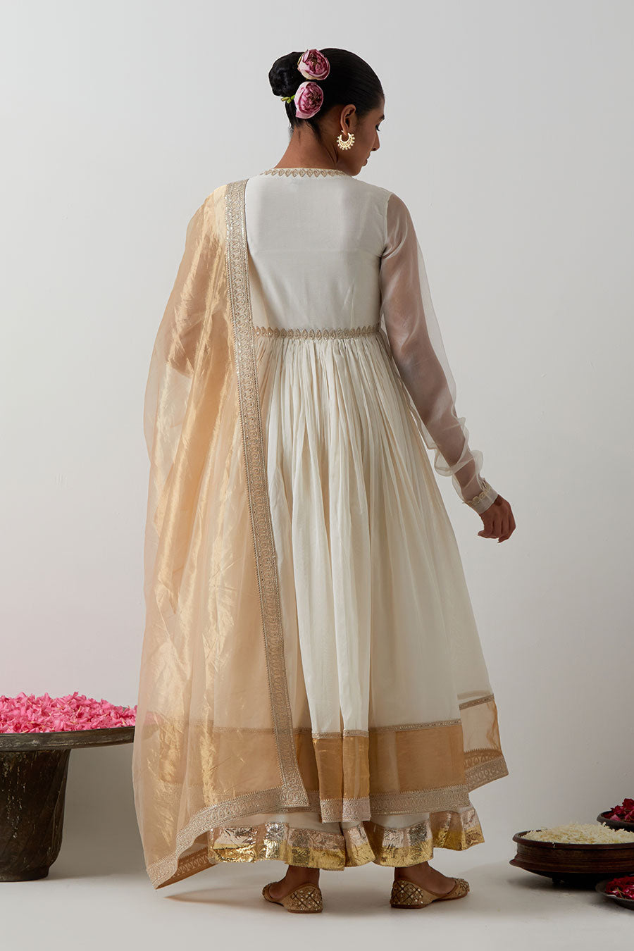 Ivory Embellished Chanderi Silk 4-Piece Anarkali Set