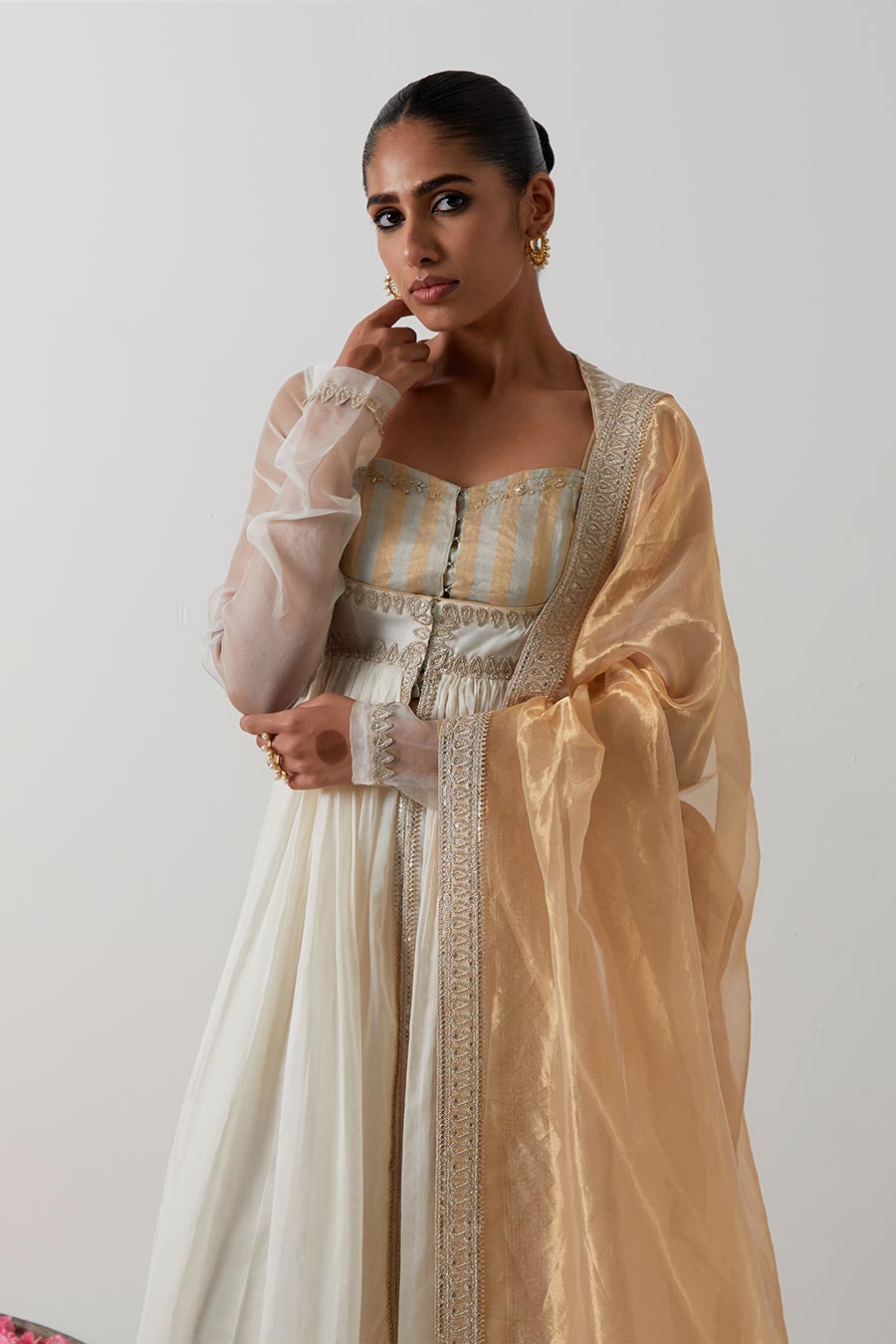 Ivory Embellished Chanderi Silk 4-Piece Anarkali Set