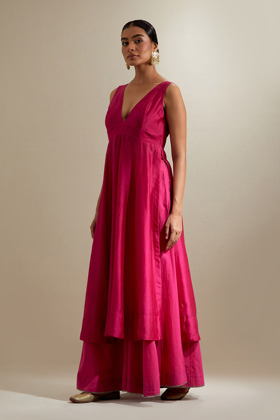 Hot Pink Chanderi Anarkali & Palazzo Set