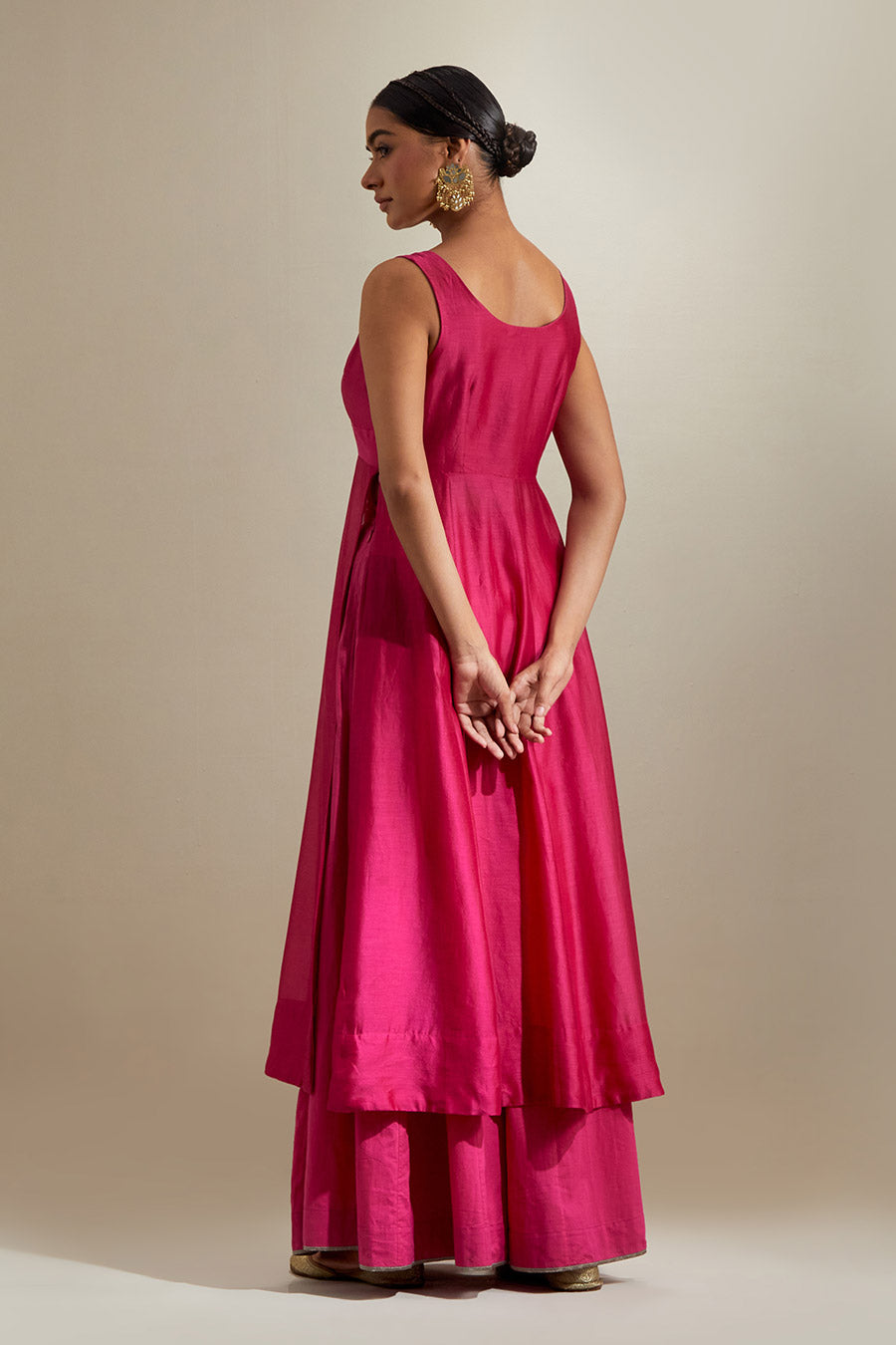 Hot Pink Chanderi Anarkali & Palazzo Set