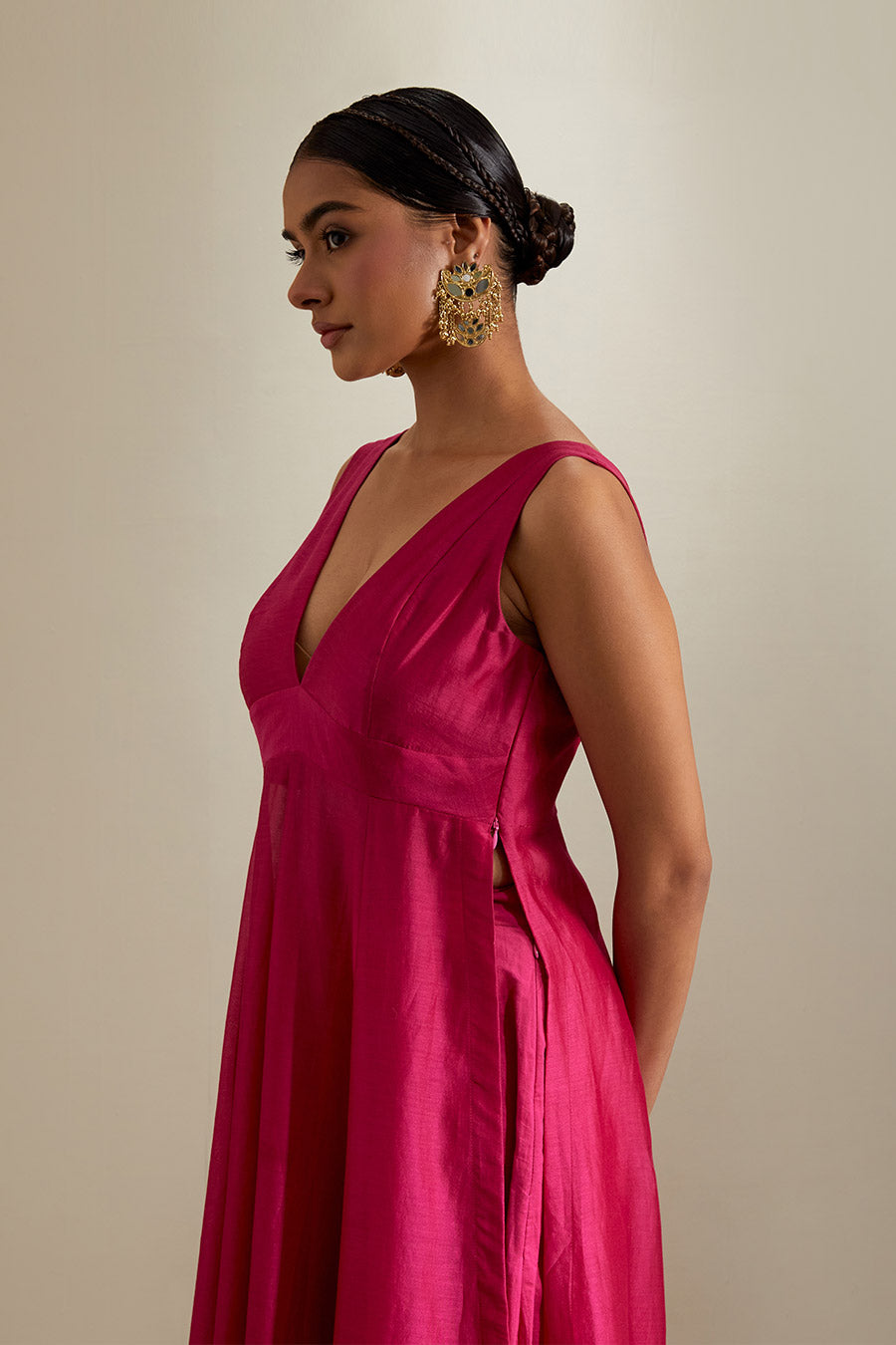 Hot Pink Chanderi Anarkali & Palazzo Set