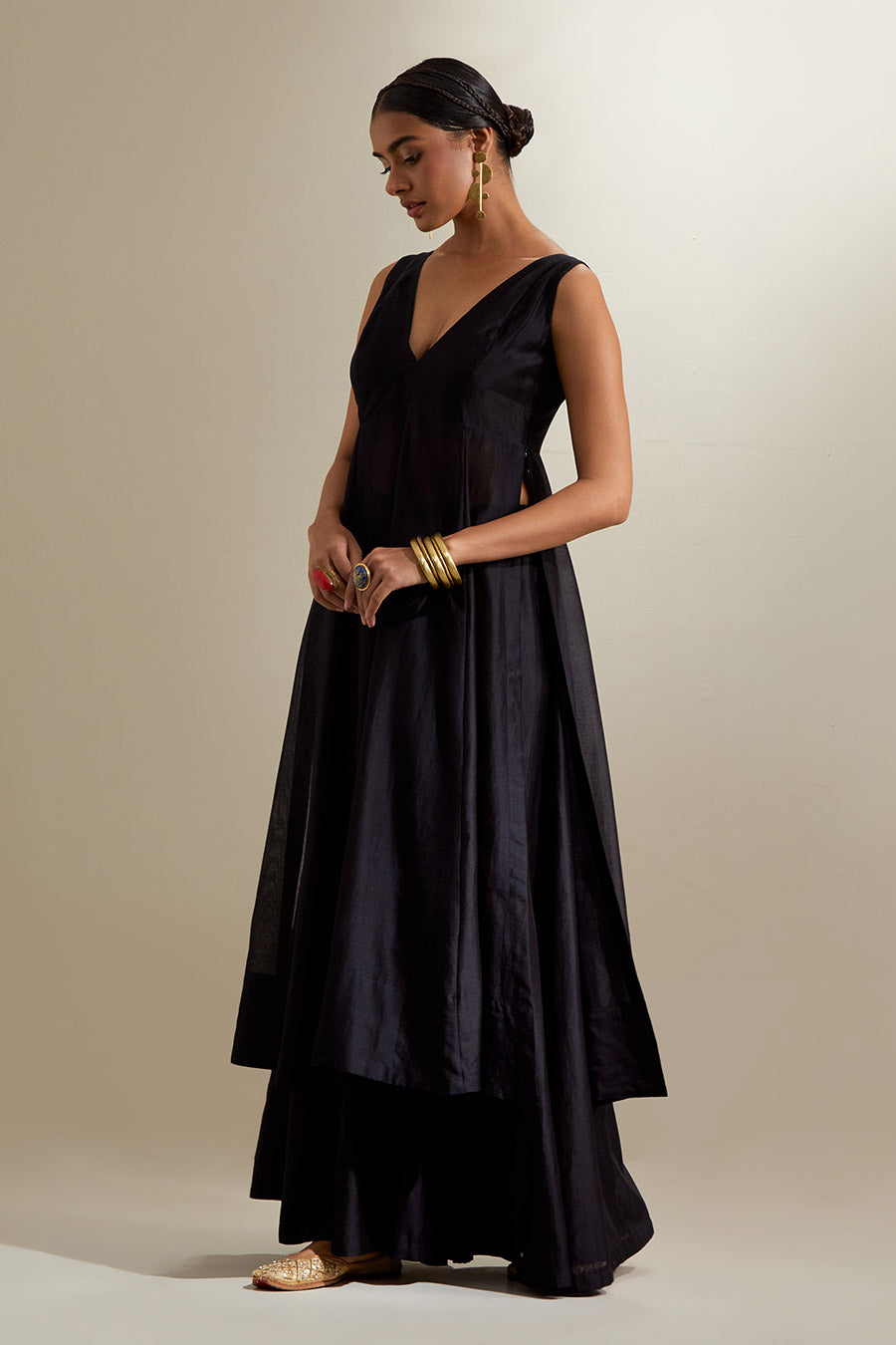 Black Chanderi Anarkali & Palazzo Set