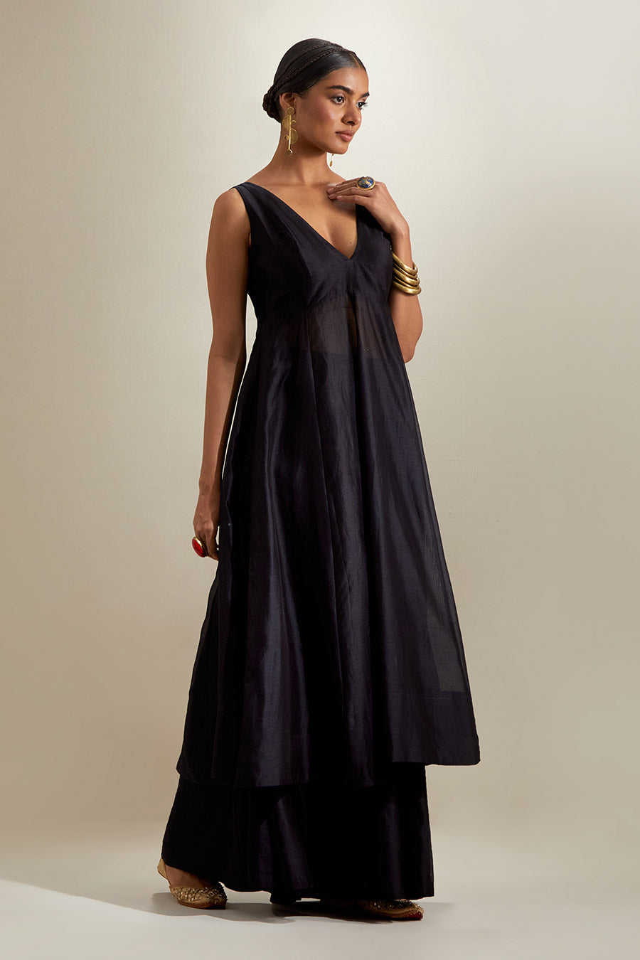 Black Chanderi Anarkali & Palazzo Set