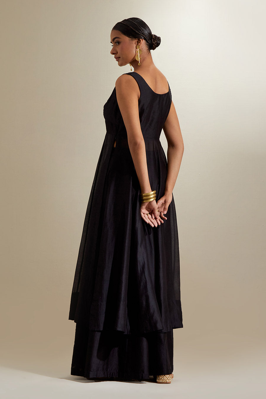 Black Chanderi Anarkali & Palazzo Set