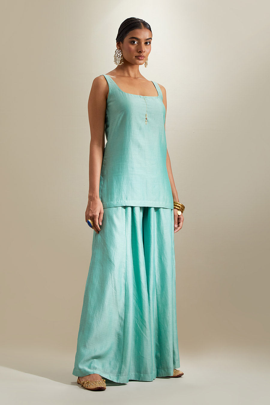 Mint Chanderi Embroidered Sharara Set