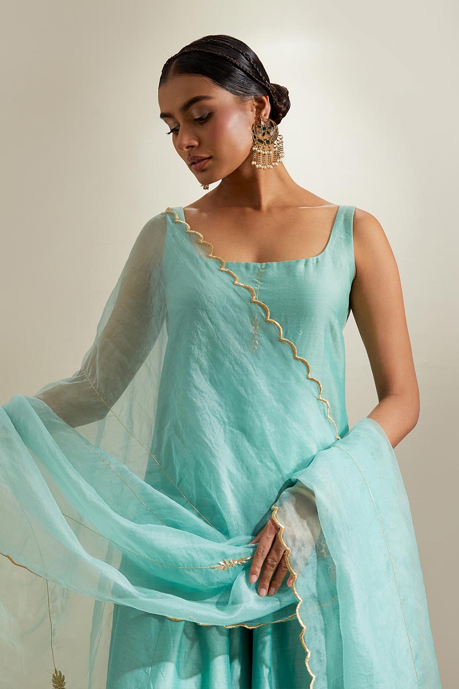 Mint Chanderi Embroidered Sharara Set