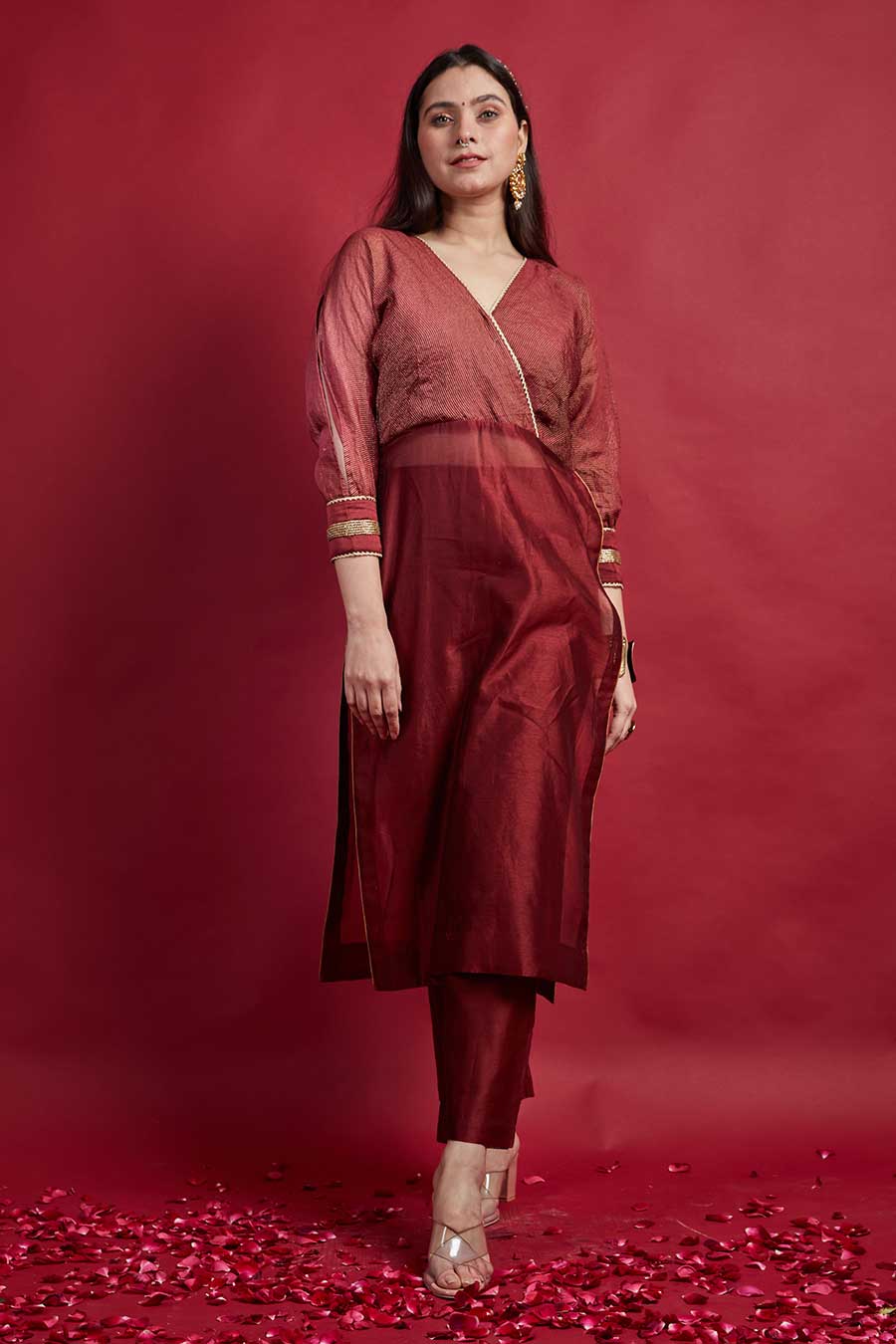 Maroon Raglan Sleeves Kurta & Pant Set