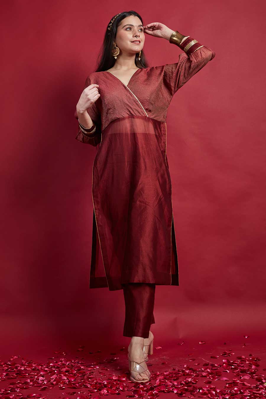 Maroon Raglan Sleeves Kurta & Pant Set