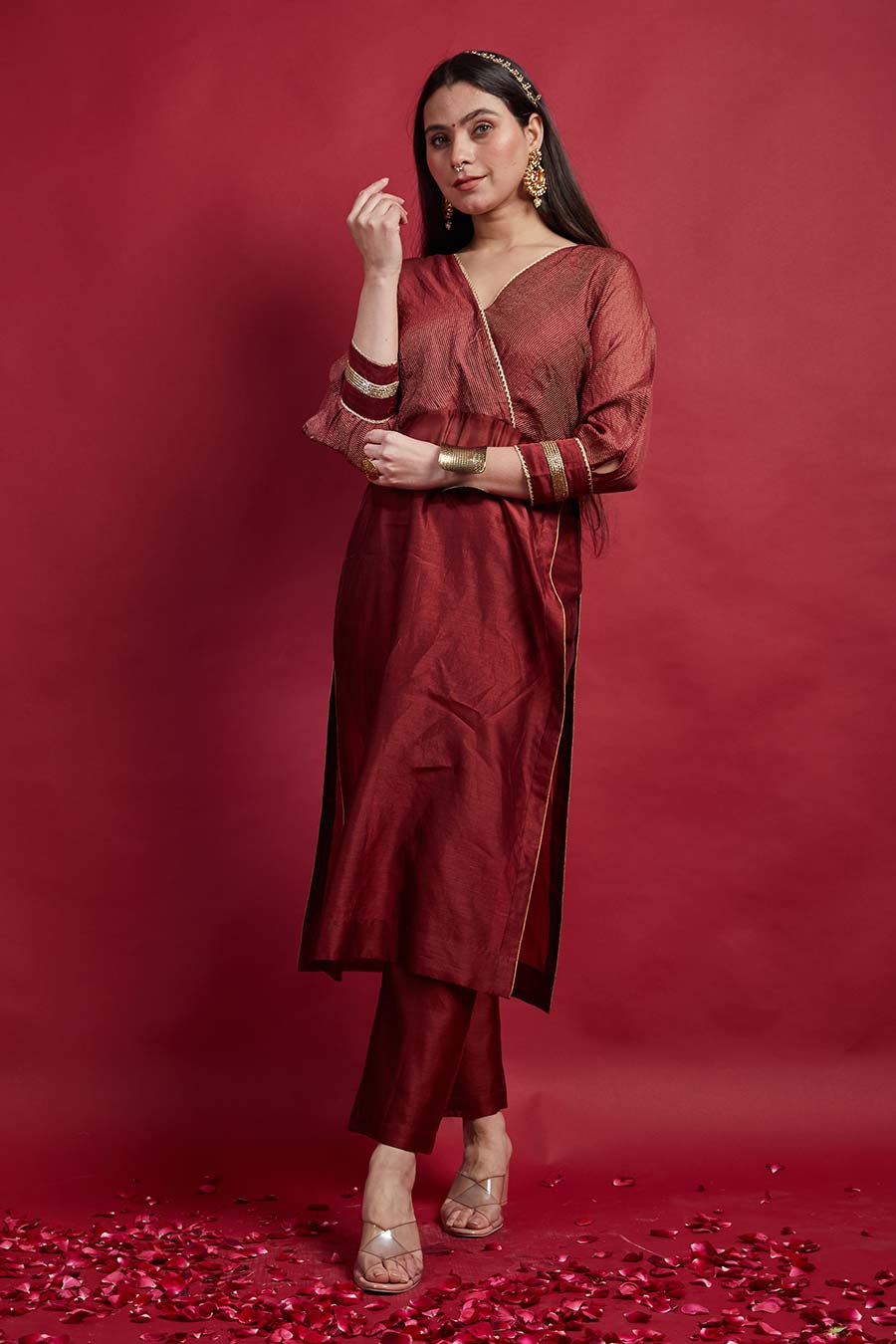 Maroon High Slit Kurta & Pant Set